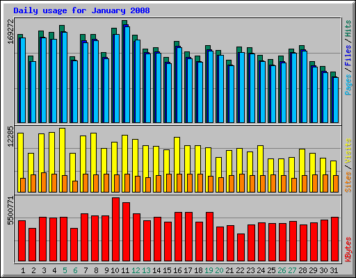 Daily usage for January 2008