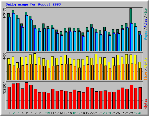 Daily usage for August 2008