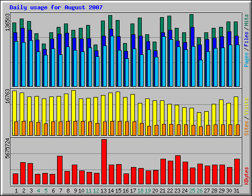 Daily usage for August 2007