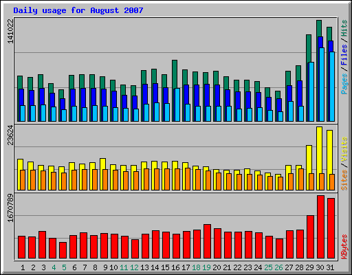 Daily usage for August 2007