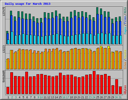 Daily usage for March 2013